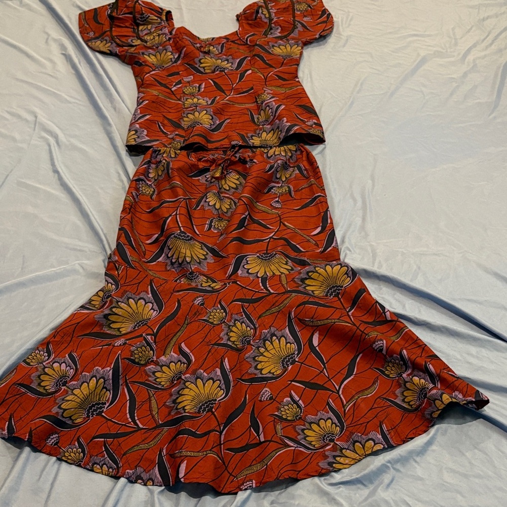 Floral Red and Yellow Two-Piece Dress